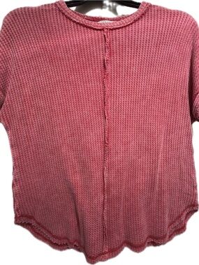 Zenana Outfitters Pink Waffle Knit Short Sleeve Top